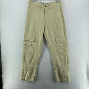 Lioness Cargo Jeans Women's Sz M Beige Tapered High-Rise Patch Pockets Denim
